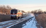 The Eeth at Nutten Hook.  Amtrak's northbound Ethan Allen Express at Nutten Hook, NY with the sun low in the west